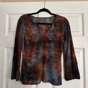 Brown and Blue Tie-Dye Women's Top